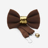 luxury brown silk bow tie with gold pre-tied ceramic knot 