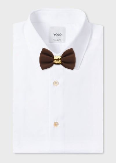 silk bow tie in brown with gold ceramic knot | YOJO