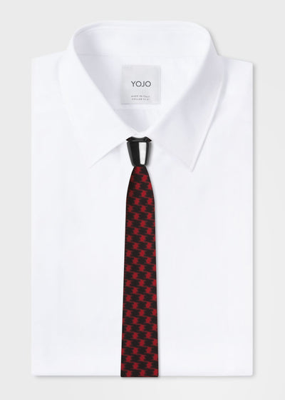 designer silk tie in red and black checked print | YOJO