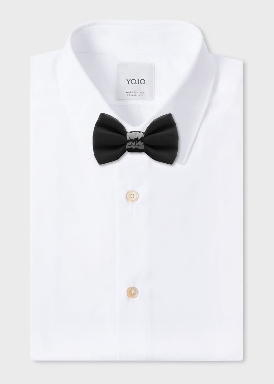 designer silk bow tie with black ceramic knot 