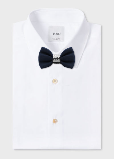 silk bow tie in blue with ceramic knot in silver | YOJO
