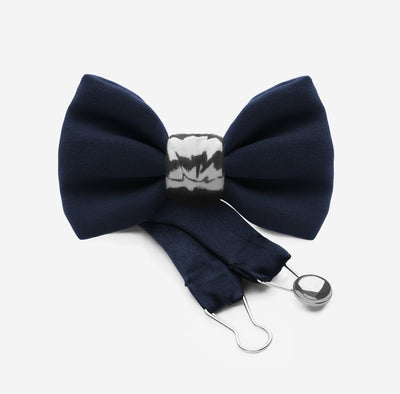 luxury unique blue silk bow tie with silver ceramic knot