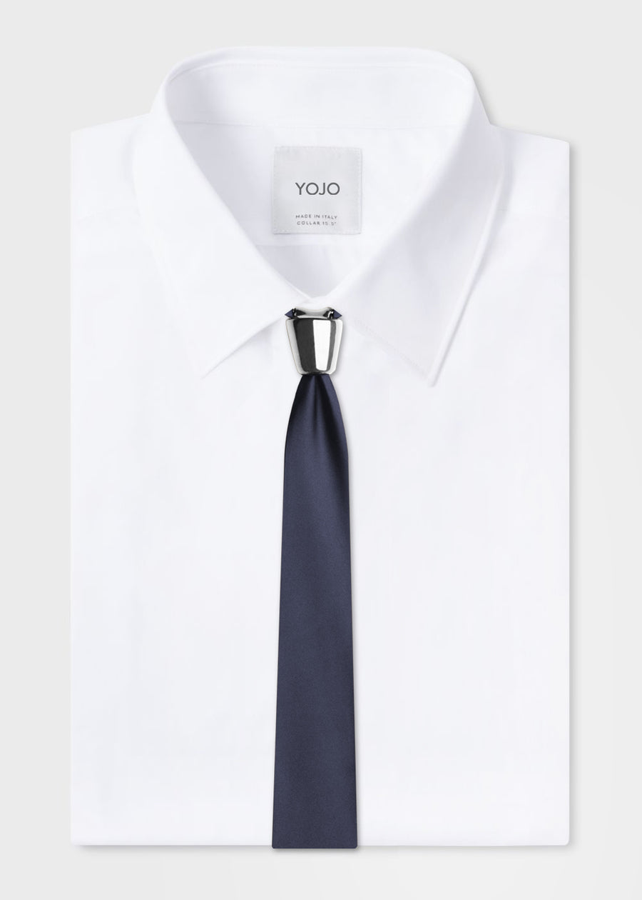 luxury modular blue silk tie with silver ceramic knot by YOJO