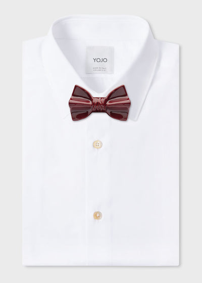 ceramic bow tie burgundy red on YOJO white shirt