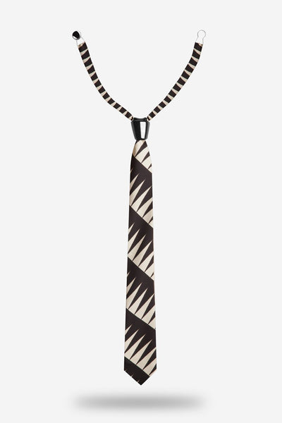 luxury modular black and white silk tie with black ceramic knot by YOJO