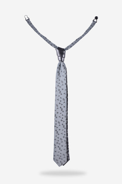 grey-patchwork-necktie-designer-tie-with-gun-metal-ceramic-knot-yojo