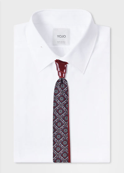 mens-red-burgundy-silk-tie-with-van-wijk-ceramic-knot-on-white-shirt-yojo