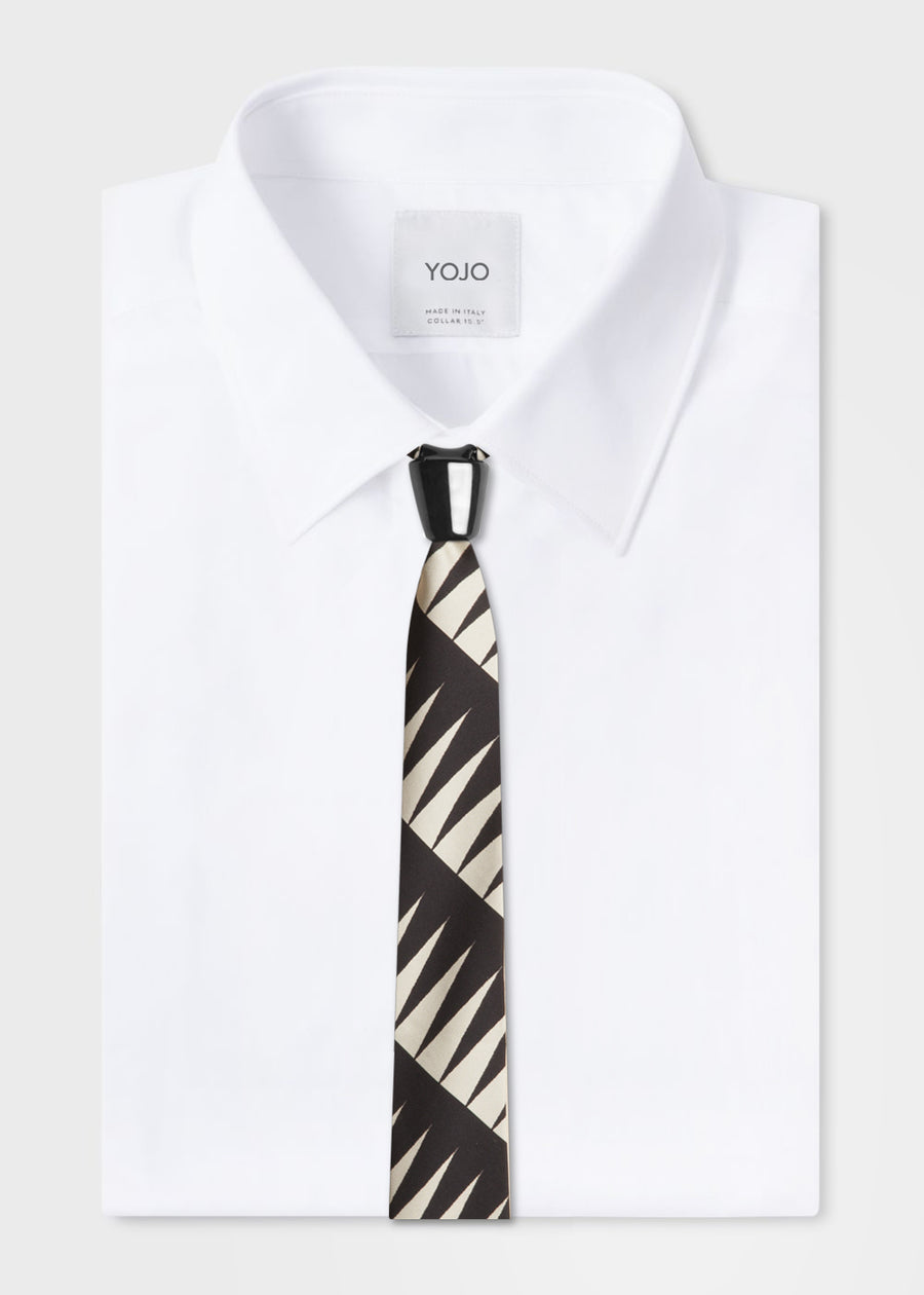 luxury modular black and white silk tie with black ceramic knot by YOJO